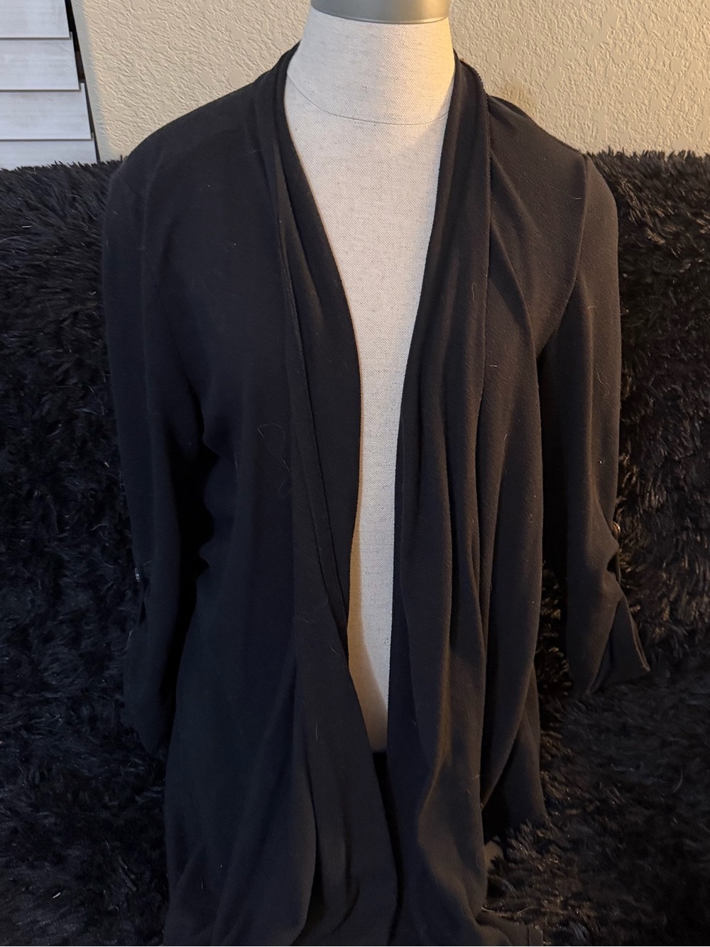 Eyeshadow Black Lightweight Draped Open Cardigan